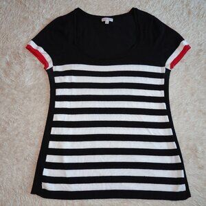 Women Size Large A Pea in the Pod Soft Short Sleeve Black and White Striped Top
